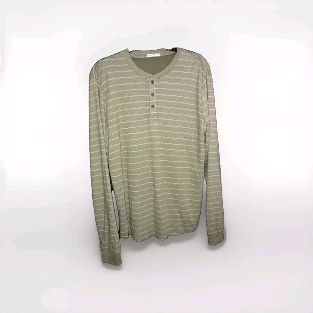 Marine Layer Henley Men’s Medium Long Sleeve Casual Cotton Shirt Green White ***